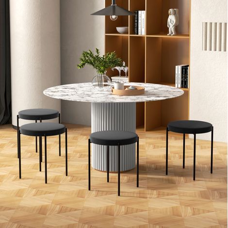 Lot de 4 tabourets de salle à manger empilables, siège rembourré effet velours, chaises de cuisine confortables en métal noir, 41,5 x 41,5 x 46 cm  CHICFURN (1/5)