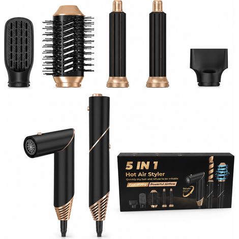 Brosse coiffante à air chaud 5-en-1, noire, 110 V standard américain (1/5)