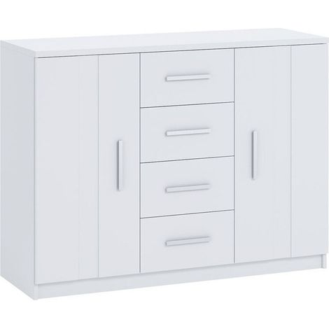 Cómoda Catromi 100, Blanco, Con cajones y puertas, Número de cajones: 4, 90x120x40cm