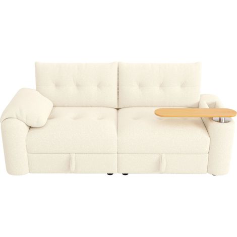 Canapé Droit 2 places en peluche teddy beige, Avec Espace Rangement et appuie-tête,207,5 x 80 x 87 cm,pour salon (1/5)