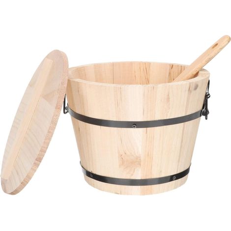 Seau en Bois Rond de Conservation des Aliments avec Couvercle (1/5)