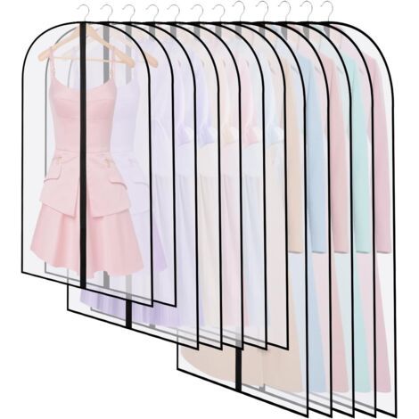 QORVA-Lot de 12 Housses de Vêtements, Housses de Protection Semi Transparentes, 60 x 120/100/80 cm Housse Vetements à Suspendre Anti Poussière Etanche Mite Humidité pour Chemise Costumes Manteaux, Noi
