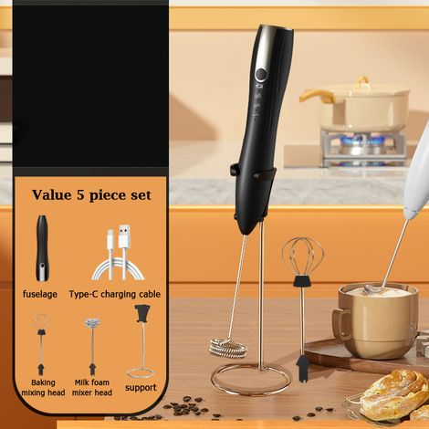 Mousseur à lait portatif, fouet électrique pour boissons, mélangeur à mousse avec 2 têtes et 1 support, 3 vitesses réglables, mini mousseur à café vert pour latte, cappuccino...