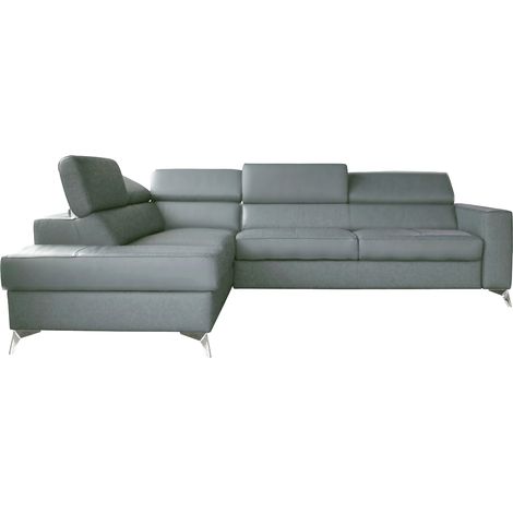 Canapé d'angle convertible en cuir italien de luxe 5/6 places avec coffre, MONZA, gris clair, angle gauche (1/3)