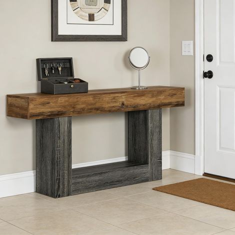 Table basse étroite en bois massif, console longue pour salon, meuble rectangulaire derrière canapé, table d'appoint design (1/5)