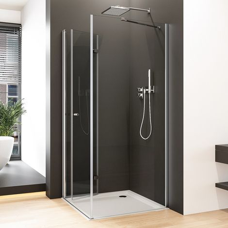 Duschtür mit Seitenwand 80x80 cm Falttür Drehfalttür Dusche 80 cm mit festem Seitenteil 80 cm Duschkabine Eckeinstieg rahmenlos Eckdusche Falttüren NANO Sicherheitsglas ESG Klarglas 6 mm Höhe 195 cm