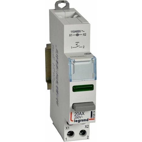 Legrand – Poussoir modulaire double fonction 1NO avec voyant LED vert 110V à 400V – 20A 250V – Position bistable – 1 module