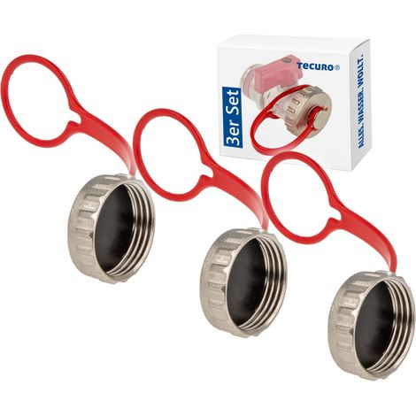 3 Stück tecuro Kappe 3/4 Zoll für KFE-Hahn - mit Dichtung - Messing, vernickelt (1/4)