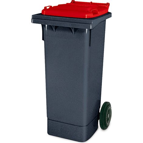 BRB Müllbehälter, 80 Liter, grau mit bunten Deckeln, BxTxH 445 x 520 x 930 mm, Niederdruck-Polyethylen (PE-HD) (grau/rot)