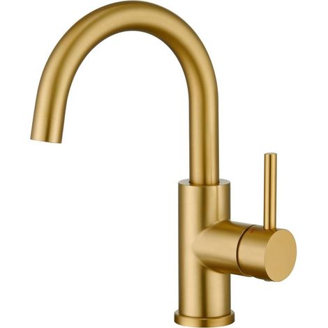 Robinet de salle de bain, robinet de lavabo pivotant à 360°, mitigeur de lavabo à bec haut, robinet pour salle de bain ou petite cuisine, or brossé (1/5)