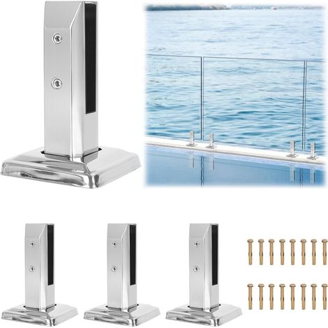 Pince à verre sur pied, de 4 grandes pinces en acier inoxydable 304, finition brossée, support pour verre d'escalier, fixation pour verre sur clôture, piscine,balcon, etc. Hauteur : 168 mm (1/5)