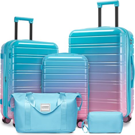 Coffrets à bagages 5 pièces avec, bleu, pour maison et usage quotidien, valises rigides extensibles avec roues tournantes