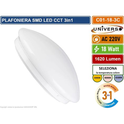 UNIVERSO C01-18-3C PLAFONIERA CIRCOLARE A LED 18W MONTAGGIO A SOFFITTO CCT 3in1 COLORE LUCE SELEZIONABILE (1/5)
