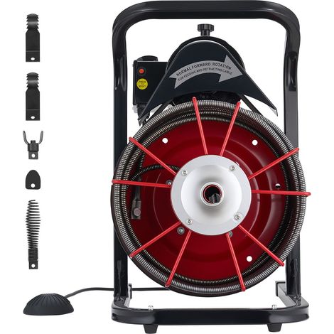 Déboucheur de canalisation 15m x 13mm, furet manuel avec 4 fraises et pédale pneumatique pour tuyaux de 50 à 150mm. (1/5)