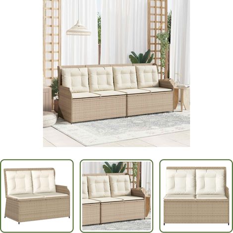 Poly-Rattan -  Gartenbank mit Kissen Schwarz und Cremeweiß Poly-Rattan