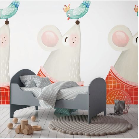 Photo wallpaper Profhome 391871 hot embossed non-woven wallpaper smooth with pattern for kids matt white red turquoise blue grey 1.59 m x 2.8 m (1/4)