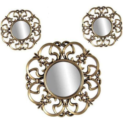 Kaela - Set 3pz Specchi Parete Decorativi Oro Bronzo Libera Installazione 20-35cm 836893 - (1/3)