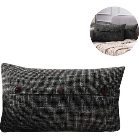 Ensemble de 2 housses de coussin décoratives en lin à trois boutons, style ferme vintage, pour canapé-lit (1/5)