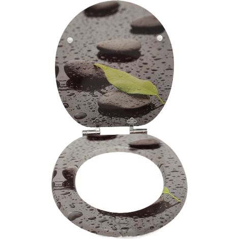 Abattant de toilette en MDF avec fermeture amortie, décor feuilles et gouttes d’eau (1/5)