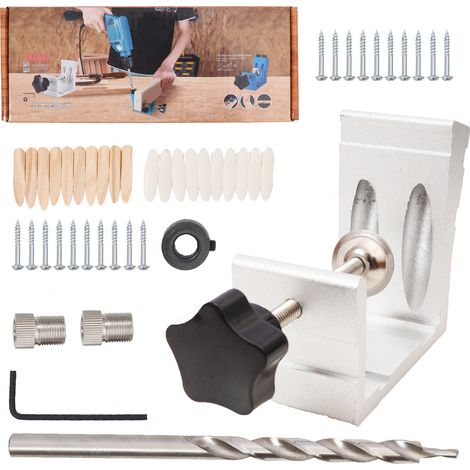 46 pièces kit de guidage de perçage incliné en aluminium robuste précis argenté (1/5)