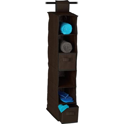 Étagère suspendue tissu pour armoire penderie HxlxP: 82 x 14,5 x 30 cm organiseur pliant 6 compartiments rangements 2 tiroirs, marron (1/5)