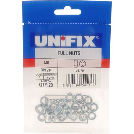 Unifix Class 8 Full Nuts DIN 934 BZP M20 x 2.50 (1/2)