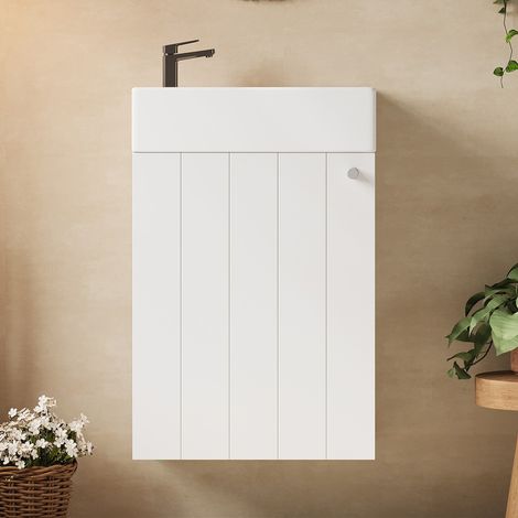 Hängender Badschrank mit Waschbecken, 41 x 23 x 62,5 cm, Weiß, Keramik und MDF (1/5)