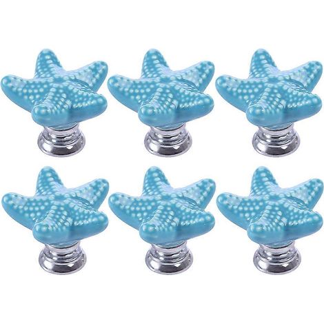 Boutons en céramique bleu ciel pour meubles, lot de 6 poignées décoratives pour tiroirs (1/5)