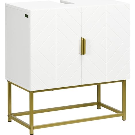 Stylish Bathroom Mirror Cabinet with Under Sink Storage, 2 Door Basin Cupboard and Elegant Gold Steel Legs for Organized Space