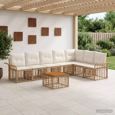 vidaXL Ensemble de canapés d'extérieur 8 pc Blanc Naturel et Crème (1/5)