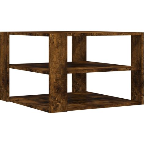Mesa de centro de 3 niveles de diseño contemporáneo y minimalista 59,5 x 59,5 x 40 cm madera de ingeniería marrón DEC038438