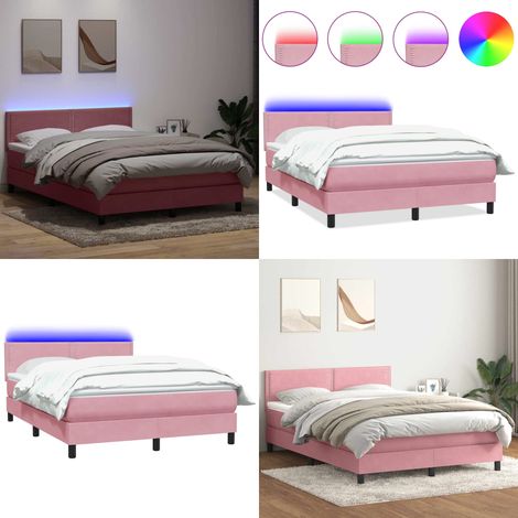 Letto a Molle con Materasso e LED Rosa 160x210 cm in Velluto - Materasso a molle insacchettate - Letto con luci LED