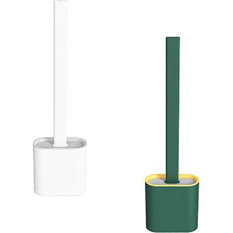 Brosse WC pour salle de bain -Set de brosse WC en siliCône pour salle de bain ou WC d'invités  (blanc et vert)-Fei Yu (1/5)
