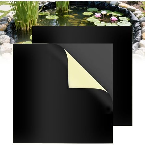 Kit de réparation pour bâche de bassin (2 pièces) – Kit de patchs adhésifs en caoutchouc 8" x 8" pour bâches de bassins extérieurs (EPDM/HDPE) – Étanchéité et colmatage des fuites pour bassins (1/5)