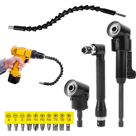 14 Pièces Renvoi d'Angle Visseuse Set, 105° Renvoi d'Angle Visseuse, Tête de Tournevis à Rallonge Flexible, Adapté aux Besoins de Perçage Multi-Angles (1/5)