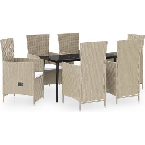 vidaXL Set da Pranzo da Giardino 7 pz con Cuscini Beige (1/5)