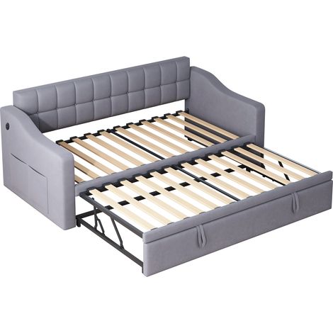 GagaCanapé-lit gigogne 90x190 cm, velours gris, USB (1/5)