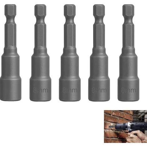 5 x 8mm Magnetic Socket Screwdriver Bit with Magnet 1/4 Hex Magnetic Sockets for Drills, Nut Drivers and Impact Adapters, Chrome Vanadium Steel (CR-V) Length 65 mm (1/5)