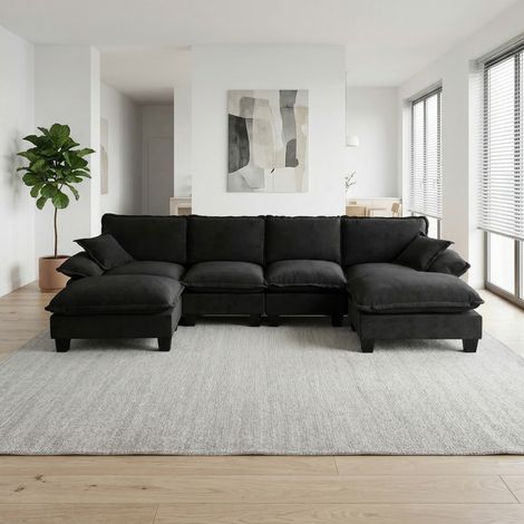 Divano angolare modulare con pouf chenille 323x151 cm OKMYHOME (1/5)