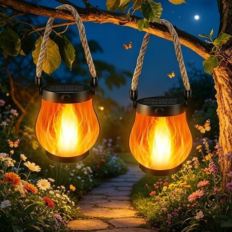 Solarlaterne, flackernde Flamme, USB-Ladefunktion, IP44 wasserdicht, ABS, für Garten, Einfahrt, Terrasse (1/5)