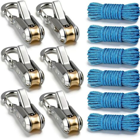 Lot de Tendeurs de Corde à Verrouillage à Came, 6 Crochets et 6 Cordes Paracorde, Ajusteur Sans Nœud pour Tente, Bâche, Camping, Bateau et Extérieur (1/5)