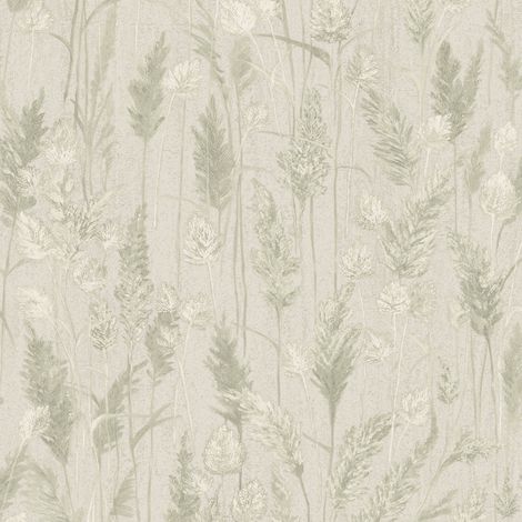 Vinyl Neutral Meadow Grasses Green Wallpaper Botanical Leaf Trail Decor (1/4)