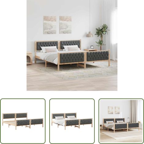 vidaXL Polyester Kopfteil - Bettrahmen Dunkelgrau 200 x 200 cm Massives Kiefernholz (1/5)
