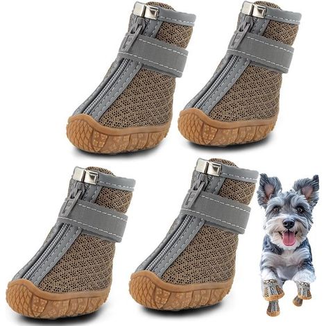 Lot de 4 chaussures pour chien marron – Semelles antidérapantes – Pour petits chiens – Neige et promenades (1/5)