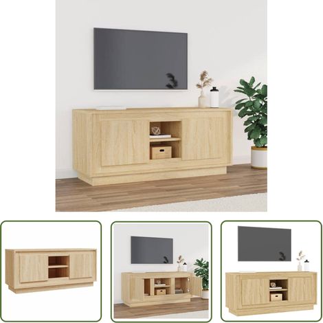 The Living Store TV-Schrank Sonoma-Eiche 102x35x45 cm Holzwerkstoff - TV-Schrank - Holzwerkstoff - Sonoma-Eiche - Wohnzimmermöbel - Fernsehtisch (1/5)