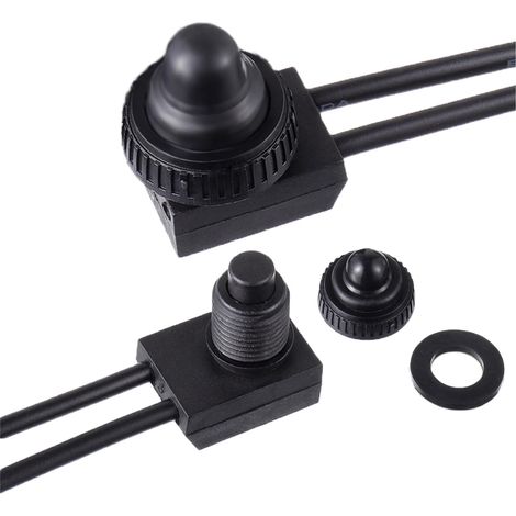 12V Interrupteur à Bouton-Poussoir Etanche ON-OFF SPST Bouton de Commutateuravec Lignes de 4.5" pour camping-car/moto/voiture KP-107 (Lot de 2 pièces,Noir) (1/5)