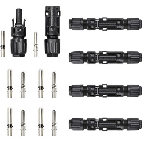 Fiche solaire 6 mm² 10 AWG, fiche PV, fiche photovoltaïque solaire IP68, 1500 V, pince en cuivre entièrement étamé noir, 5 paires (6 mm²) (1/5)