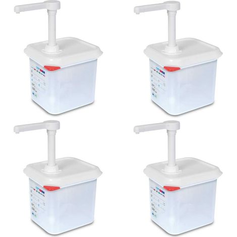 BRB Lot de 4 distributeurs à pompe pour sauces - 2,6 l - 30 ml par course - Avec couvercle hermétique - Polypropylène - Dimensions (L x l x H) : 176 x 162 x 190 mm