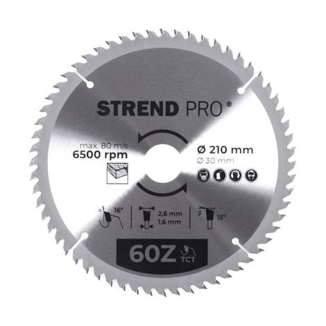 Scheibe Strend Pro TCT 210x2.6x30/20 mm 60T, für Holz, Sägeblatt, SK-Zähne