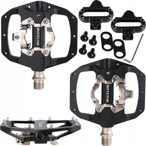Pedali per bicicletta SPD, piattaforma in alluminio a doppia faccia, MTB gravel, con tacchette (1/5)